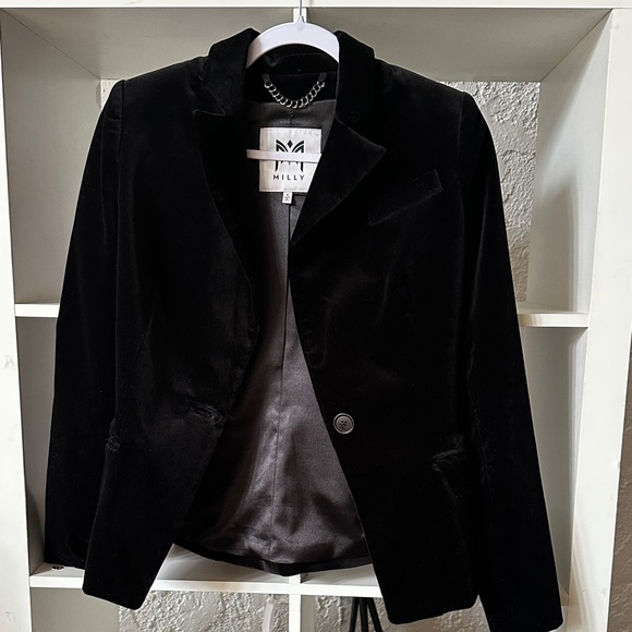 Milly Black Velvet Single-Button Blazer - Picture 4 of 7